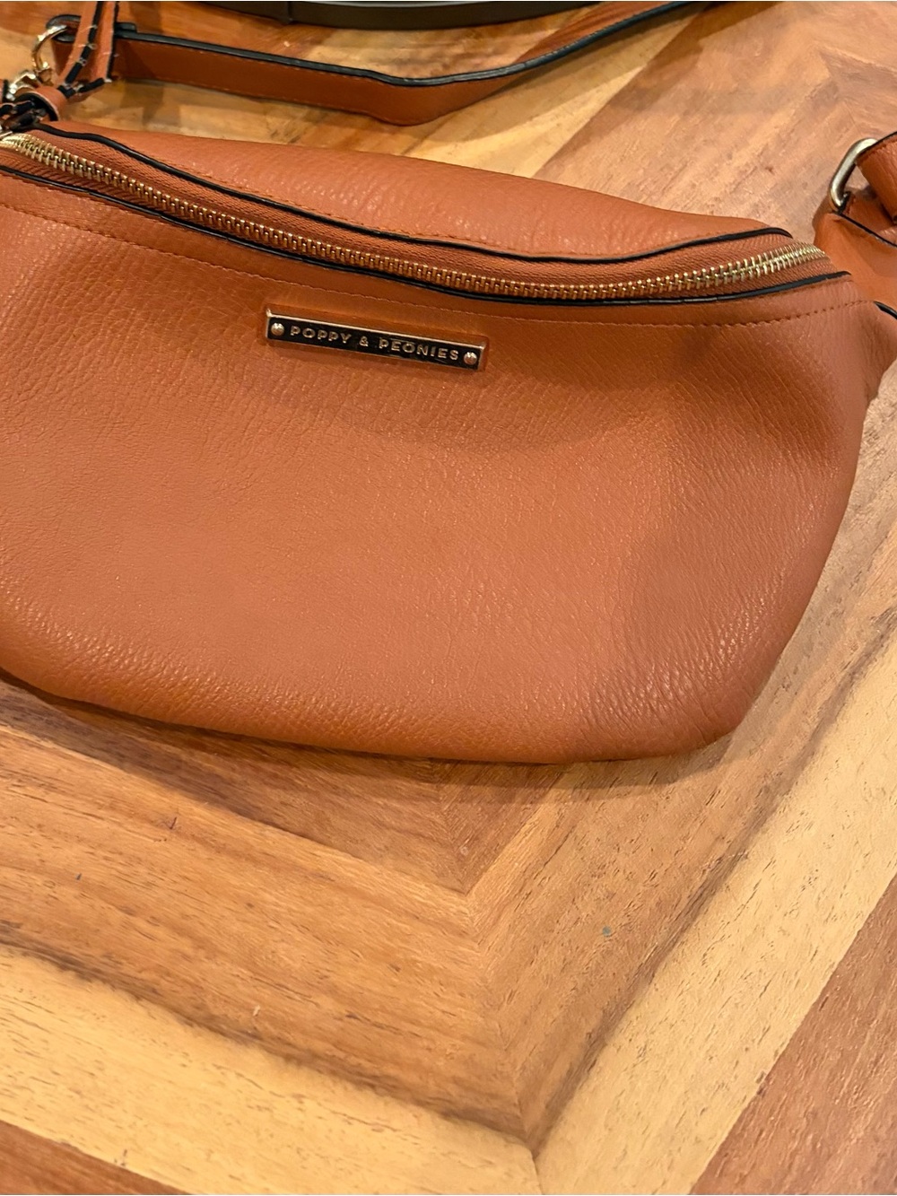 Poppy & Peonies Cognac Leather Belt Bag with Gold Hardware